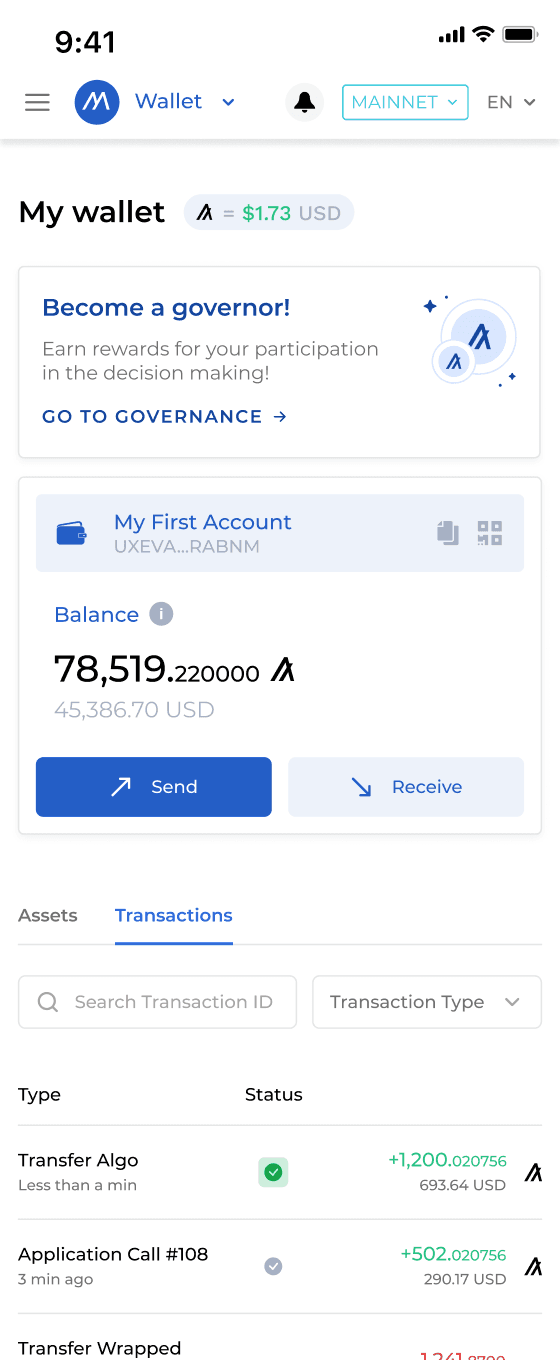 MyAlgo dashboard overview mobile