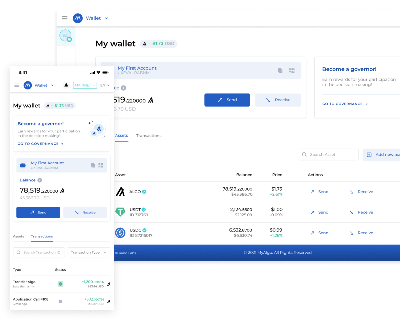 MyAlgo wallet dashboard