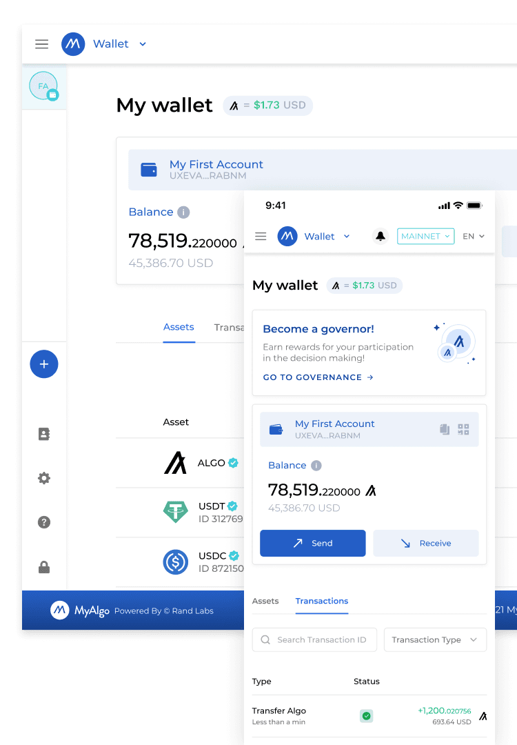 MyAlgo wallet mobile dashboard
